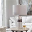Maklaine Contemporary Transitional Ceramic and Steel Table Lamp in White