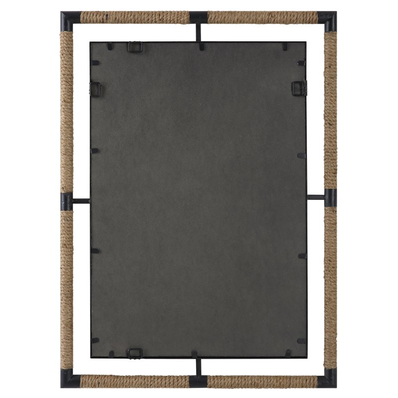 Maklaine Coastal Iron Rope MDF Wood and Glass Mirror in Rust Black