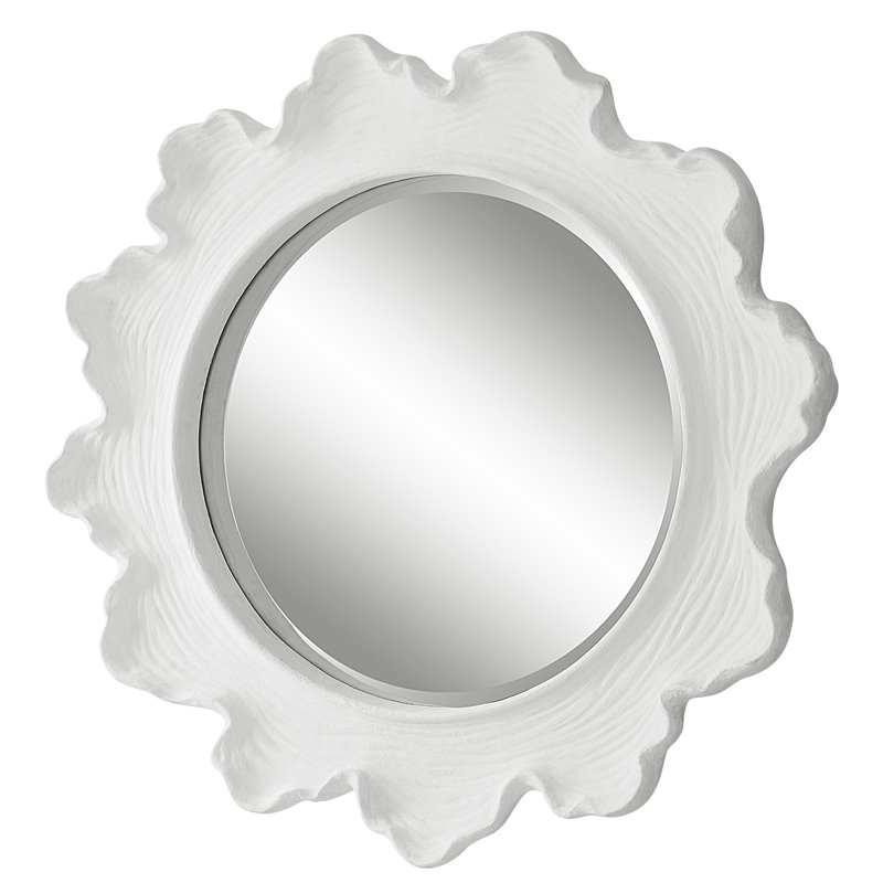 Maklaine Sea Coral Round Coastal Resin Glass and MDF Mirror in White