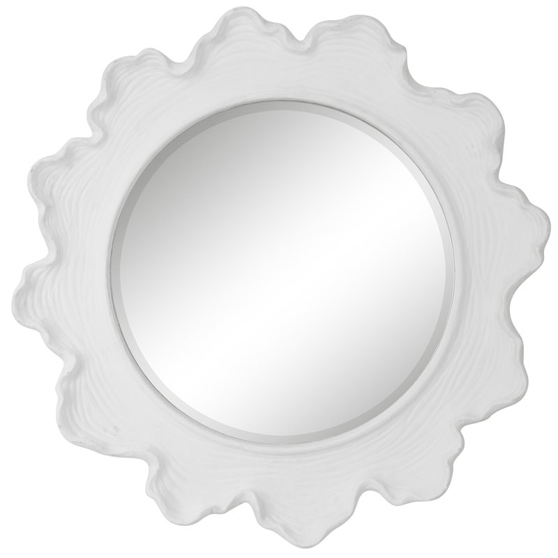 Maklaine Sea Coral Round Coastal Resin Glass and MDF Mirror in White