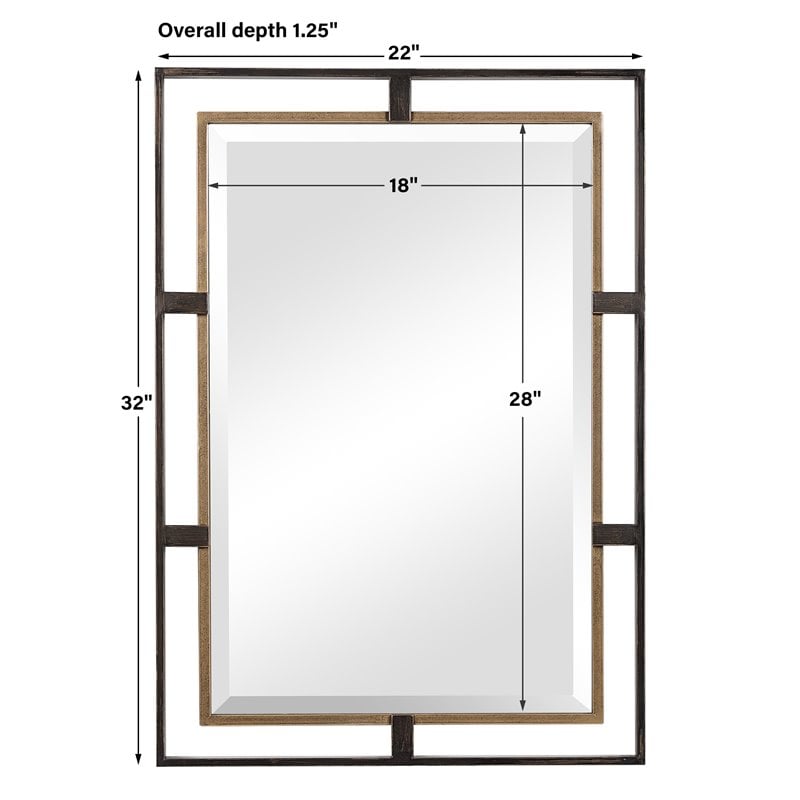 Maklaine Contemporary Rectangle Iron Metal and MDF Mirror in Gold/Bronze