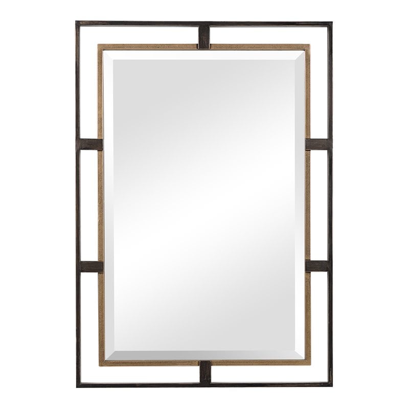 Maklaine Contemporary Rectangle Iron Metal and MDF Mirror in Gold/Bronze