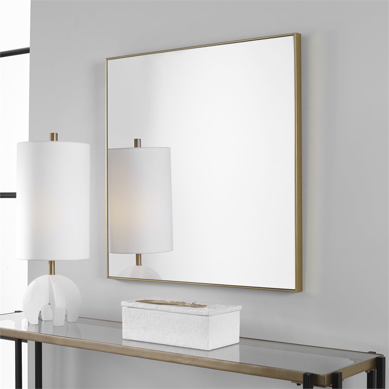 Maklaine Square Contemporary Plastic and MDF Mirror in Brushed Gold