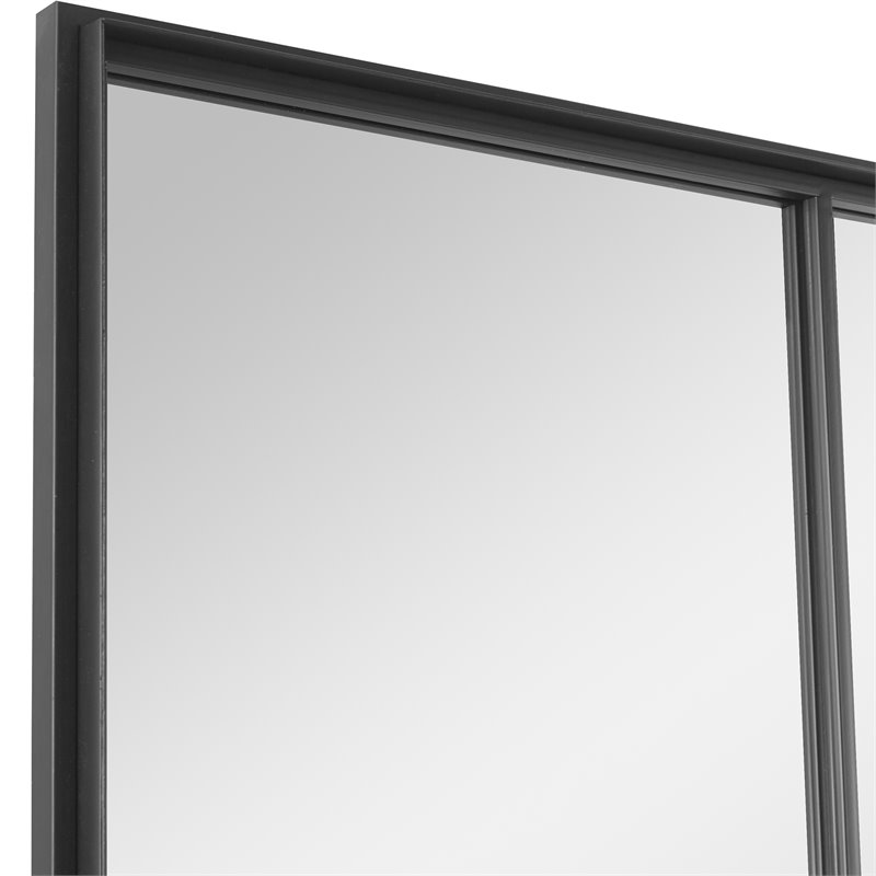 Maklaine Contemporary Iron Metal and MDF Window Mirror in Black