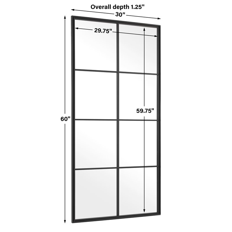 Maklaine Contemporary Iron Metal and MDF Window Mirror in Black