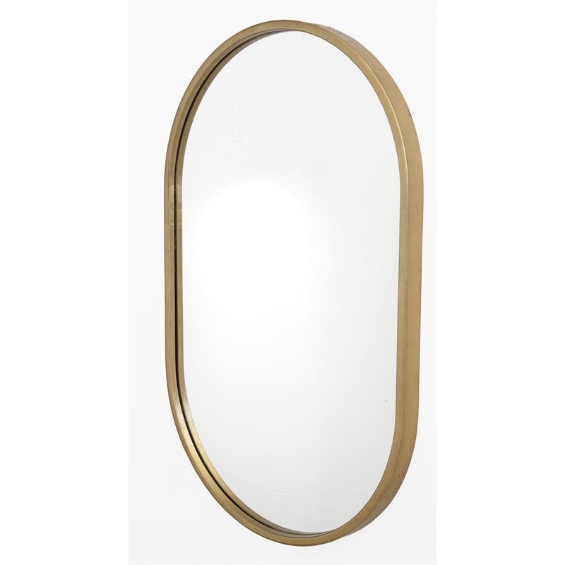Maklaine Oval Transitional Iron Metal Mirror in Lightly Antiqued Gold