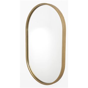 Maklaine Oval Transitional Iron Metal Mirror in Lightly Antiqued Gold