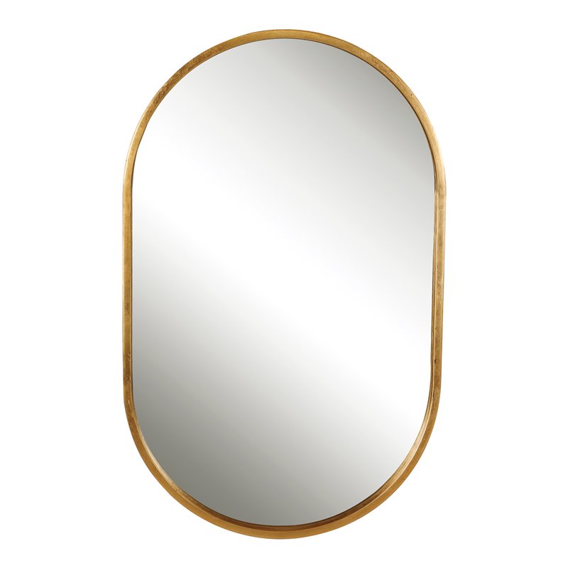 Maklaine Oval Transitional Iron Metal Mirror in Lightly Antiqued Gold