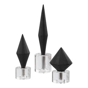 Maklaine Stone and Crystal Sculptures in Elegant Black (Set of 3)