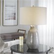 Maklaine Contemporary Ceramic and Steel Table Lamp in Neutral Gray/Taupe