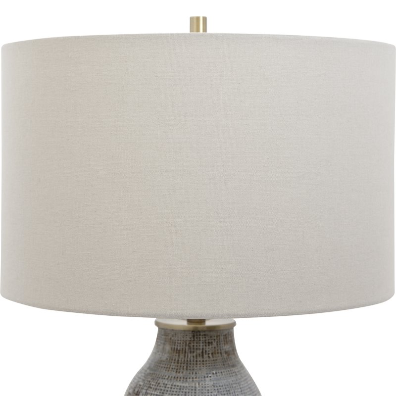 Maklaine Contemporary Ceramic and Steel Table Lamp in Neutral Gray/Taupe