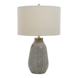 maklaine contemporary ceramic and steel table lamp in neutral gray/taupe