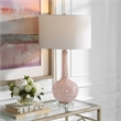 Maklaine Transitional Glass Fabric and Iron Table Lamp in Pink