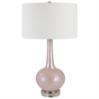 Maklaine Transitional Glass Fabric and Iron Table Lamp in Pink