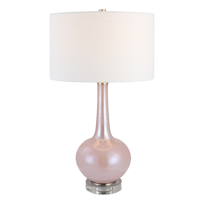 Maklaine Transitional Glass Fabric and Iron Table Lamp in Pink
