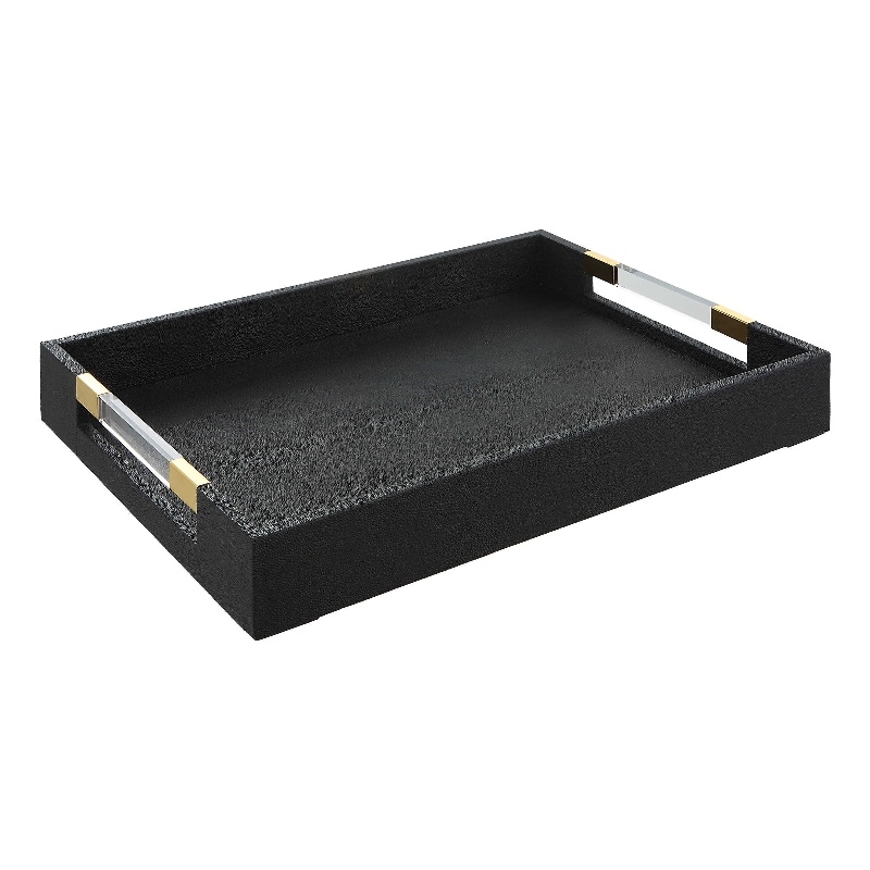 Maklaine Contemporary MDF Wood and Faux Shagreen Tray in Black
