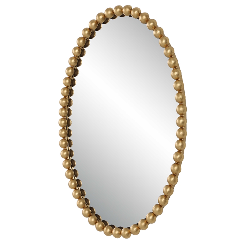 Maklaine Contemporary Oval Transitional MDF and Metal Mirror in Gold
