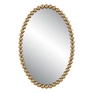 Maklaine Contemporary Oval Transitional MDF and Metal Mirror in Gold