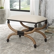Maklaine Farmhouse MDF Iron Rope and Fabric Small Bench in Brown