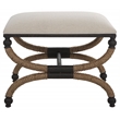 Maklaine Farmhouse MDF Iron Rope and Fabric Small Bench in Brown