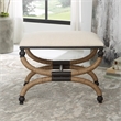 Maklaine Farmhouse MDF Iron Rope and Fabric Small Bench in Brown