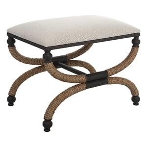 maklaine farmhouse mdf iron rope and fabric small bench in brown