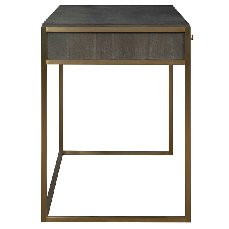 Maklaine Modern Wood and Stainless Steel Writing Desk in Brass/Woodtone
