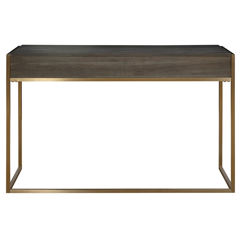 Maklaine Modern Wood and Stainless Steel Writing Desk in Brass/Woodtone
