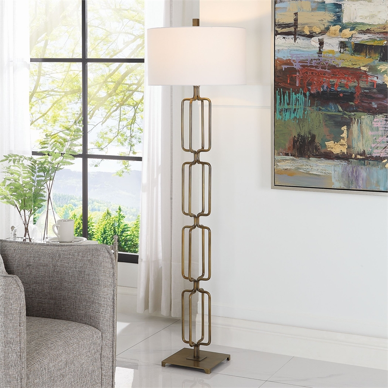 Maklaine Transitional Metal and Fabric Floor Lamp in Brass/Gold
