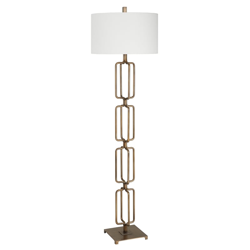 Maklaine Transitional Metal and Fabric Floor Lamp in Brass/Gold