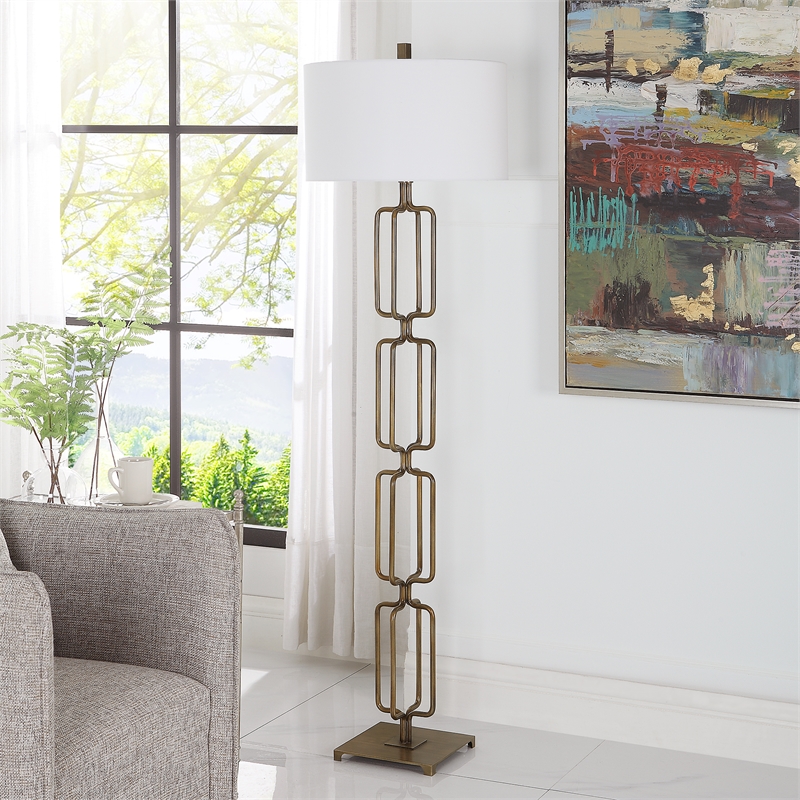 Maklaine Transitional Metal and Fabric Floor Lamp in Brass/Gold