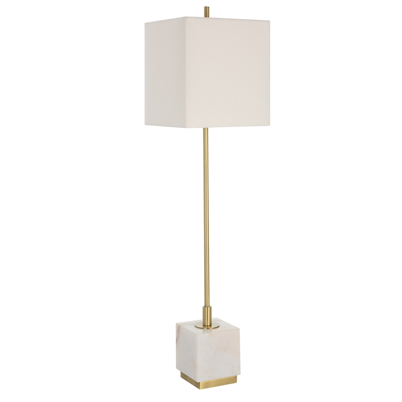 Maklaine Contemporary Metal Marble and Fabric Buffet Lamp in Brass/Gold