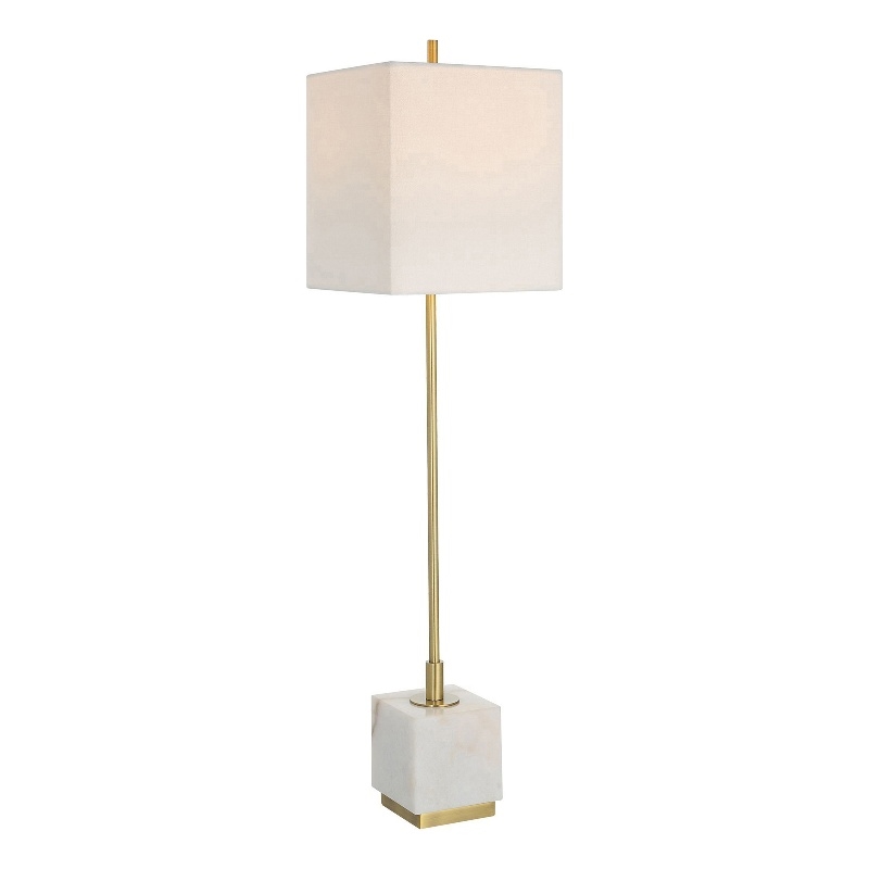 Maklaine Contemporary Metal Marble and Fabric Buffet Lamp in Brass/Gold