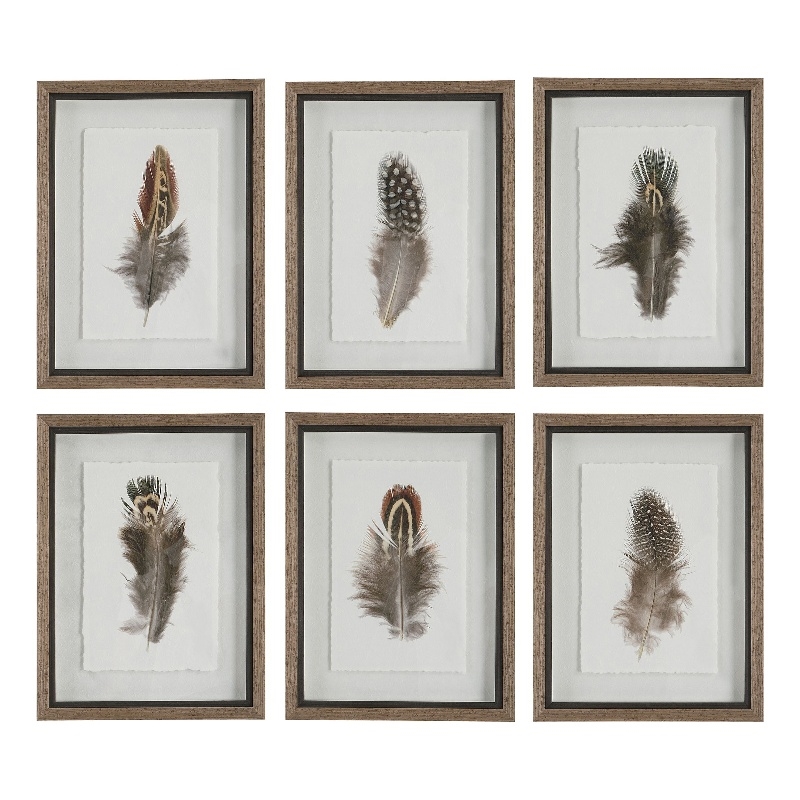 Maklaine Contemporary Plastic & Paper Prints in Brown/White (Set of 6)