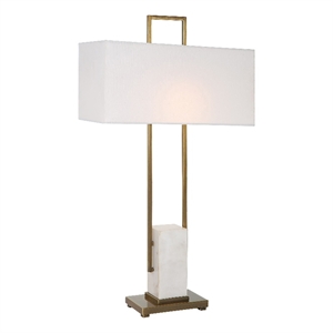 maklaine metal steel and marble table lamp in brass/gold/white