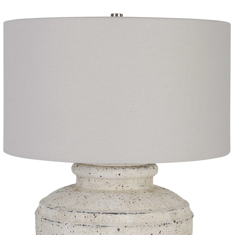Maklaine Contemporary Steel Ceramic and Fabric Table Lamp in Gray/White