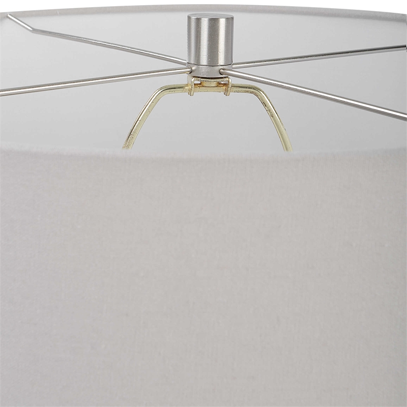 Maklaine Contemporary Steel Ceramic and Fabric Table Lamp in Gray/White