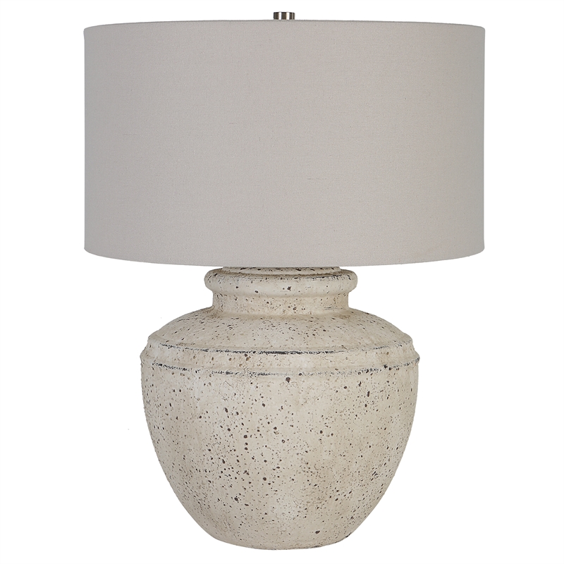 Maklaine Contemporary Steel Ceramic and Fabric Table Lamp in Gray/White