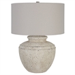 Maklaine Contemporary Steel Ceramic and Fabric Table Lamp in Gray/White