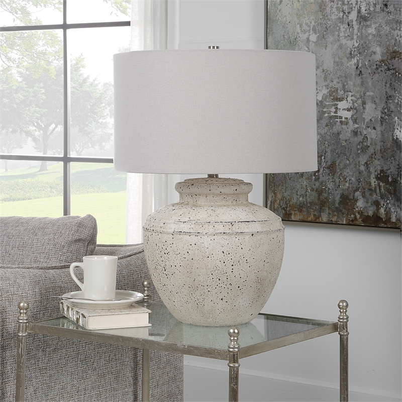 Maklaine Contemporary Steel Ceramic and Fabric Table Lamp in Gray/White