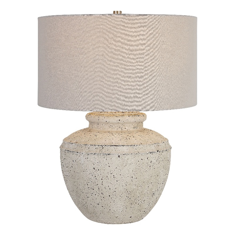 Maklaine Contemporary Steel Ceramic and Fabric Table Lamp in Gray/White
