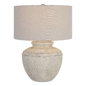 maklaine contemporary steel ceramic and fabric table lamp in gray/white