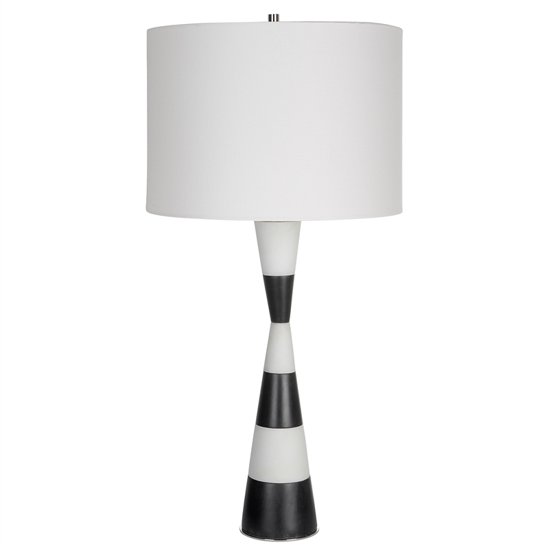 Maklaine Contemporary Rice Stone and Resin Table Lamp in Black/White