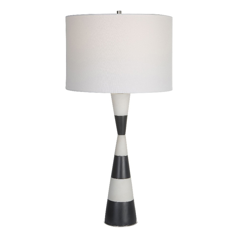 Maklaine Contemporary Rice Stone and Resin Table Lamp in Black/White