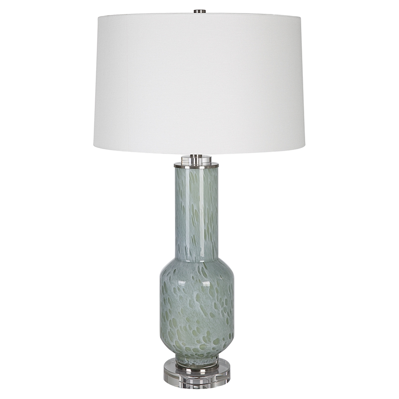 Maklaine Contemporary Crystal Glass Iron Fabric Table Lamp in Blue/Gray