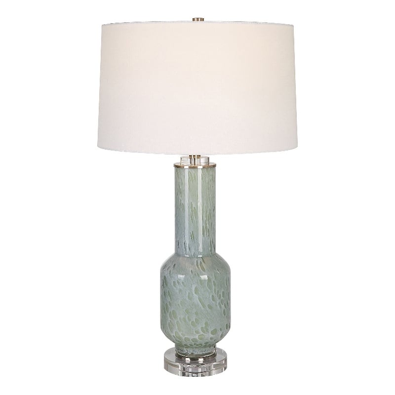 Maklaine Contemporary Crystal Glass Iron Fabric Table Lamp in Blue/Gray