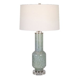 maklaine contemporary crystal glass iron fabric table lamp in blue/gray