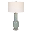 Maklaine Contemporary Crystal Glass Iron Fabric Table Lamp in Blue/Gray