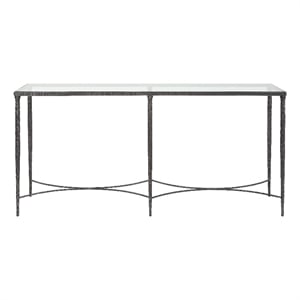 Maklaine Contemporary Tempered Glass and Metal Console Table in Black