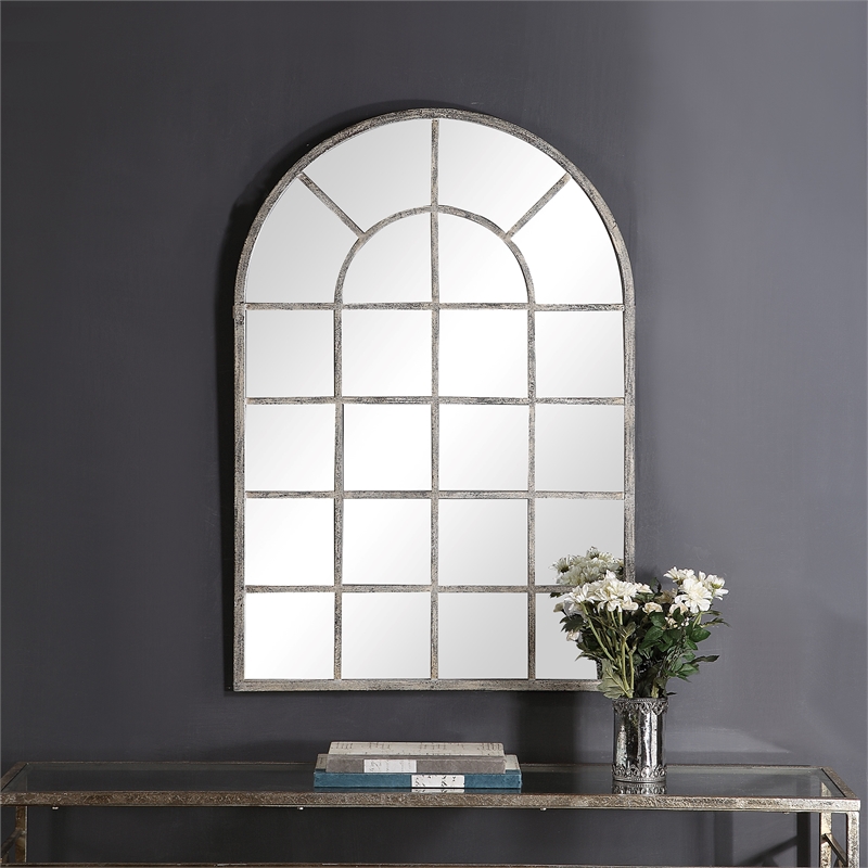 Maklaine Coastal Iron Metal and MDF Mirror in Antique Rustic Gray